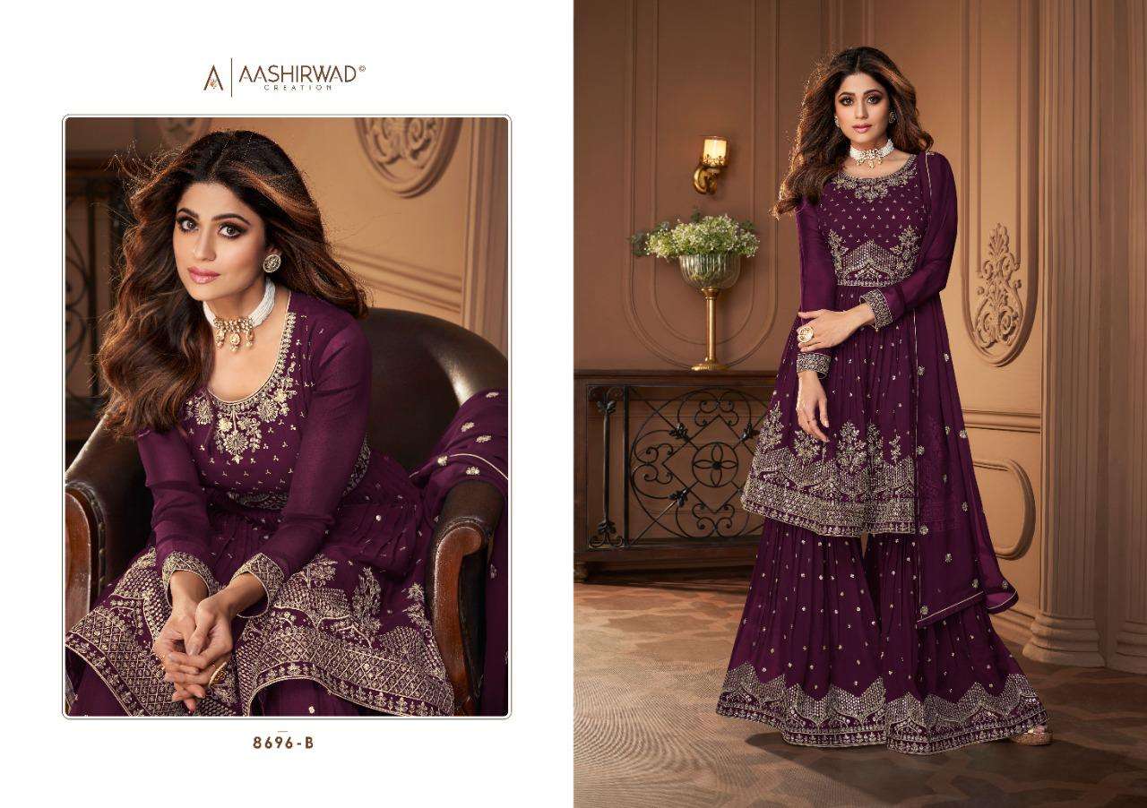 AASHIRWAD CREATION HEROINE GOLD GEORGETTE SALWAR SUITS LATEST CATALOGUE 2023