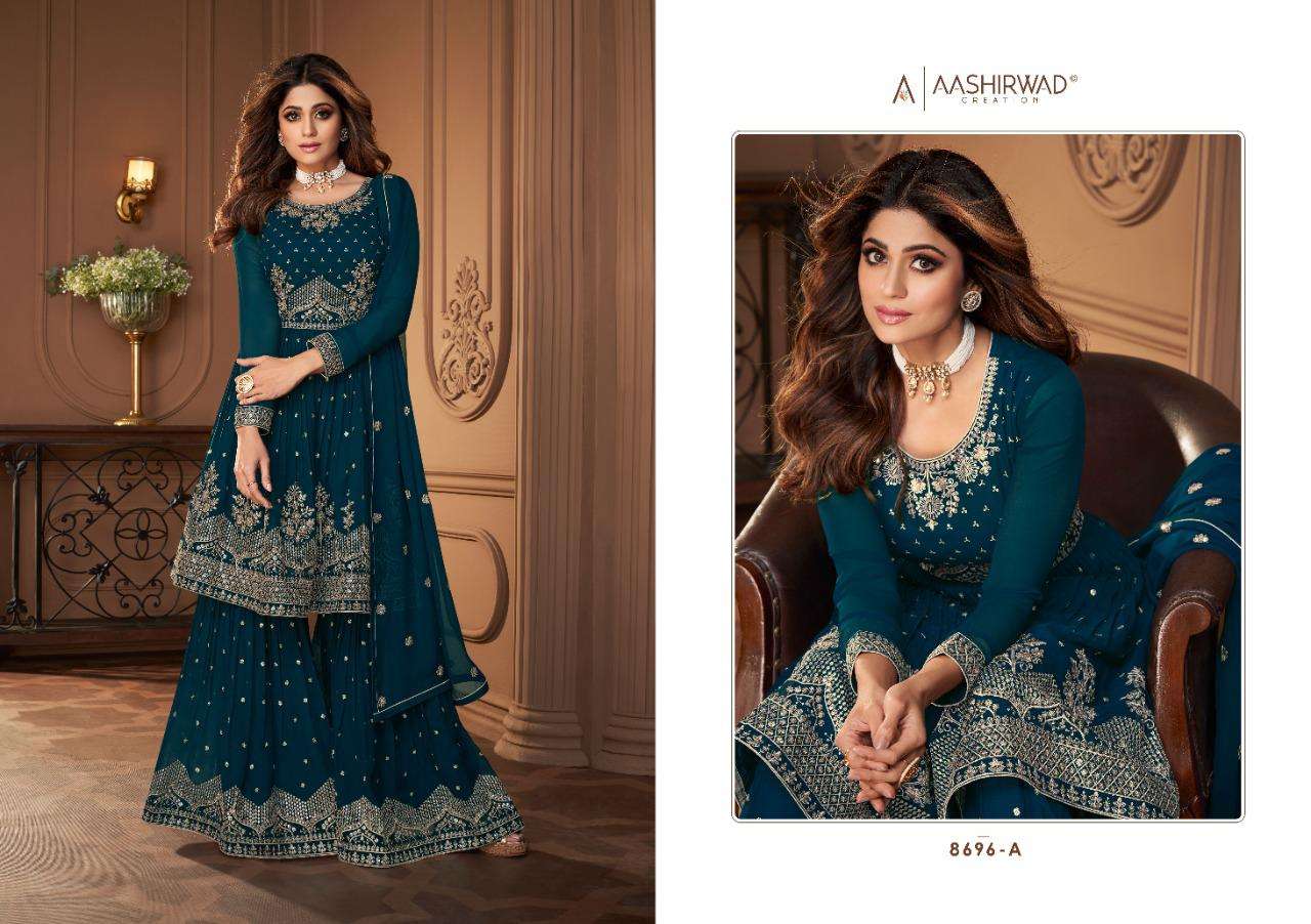AASHIRWAD CREATION HEROINE GOLD GEORGETTE SALWAR SUITS LATEST CATALOGUE 2023