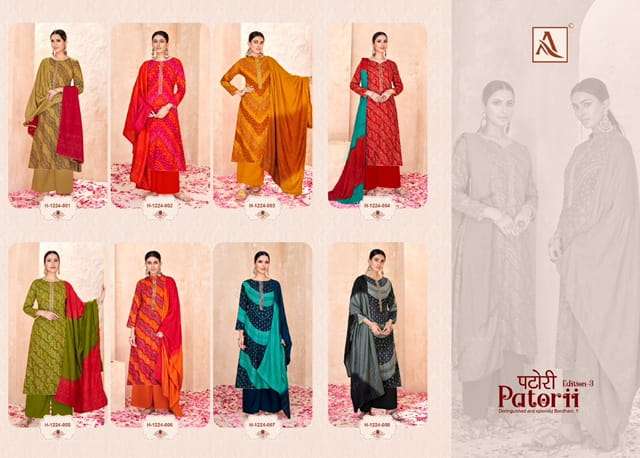 ALOK SUITS PATORII VOL 3 RAYON BANDHNI PRINTED SUITS LATEST CATALOGUE