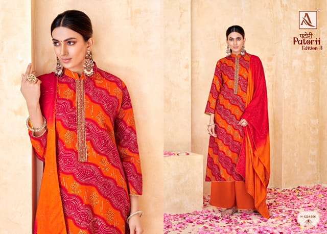 ALOK SUITS PATORII VOL 3 RAYON BANDHNI PRINTED SUITS LATEST CATALOGUE