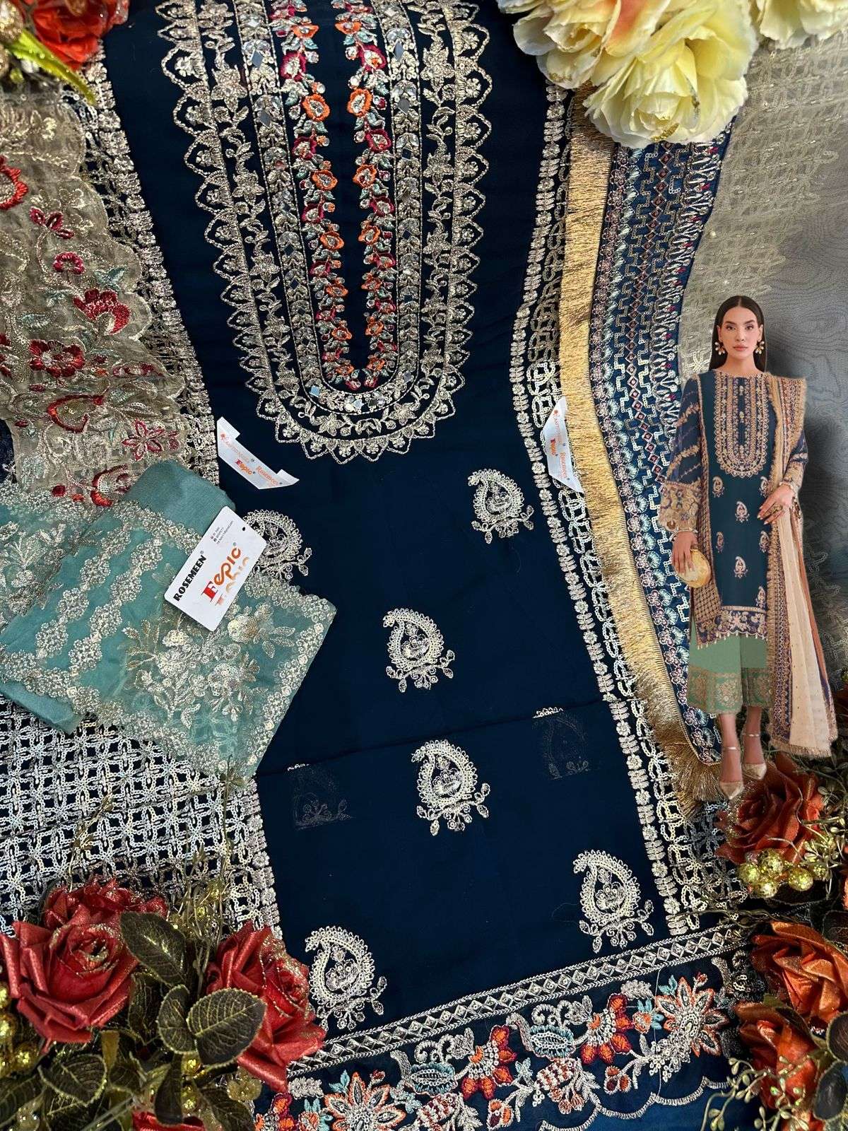 FEPIC ROSEMEEN C 1233 GEORGETTE EMBRODERY WORK PAKISTANI SUIT CATALOGUE 