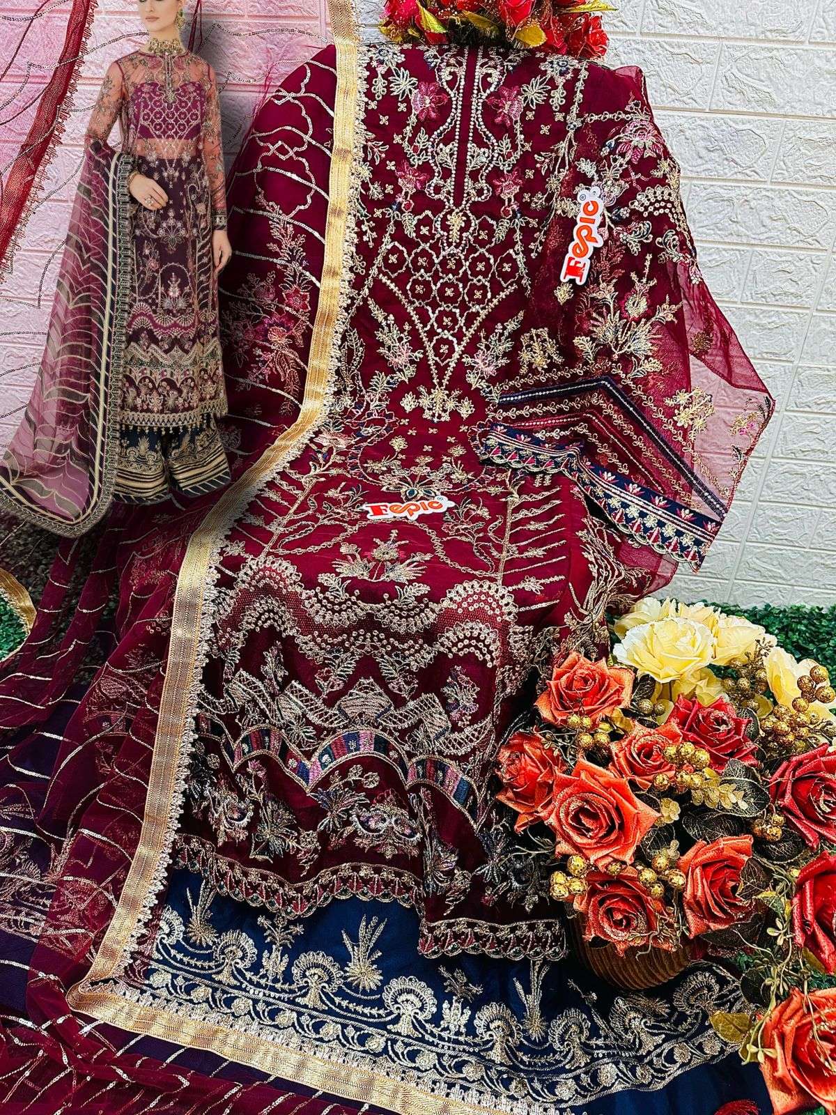 FEPIC ROSEMEEN C 1292 GEORGETTE EMBRODERY WORK PAKISTANI SUIT CATALOGUE 