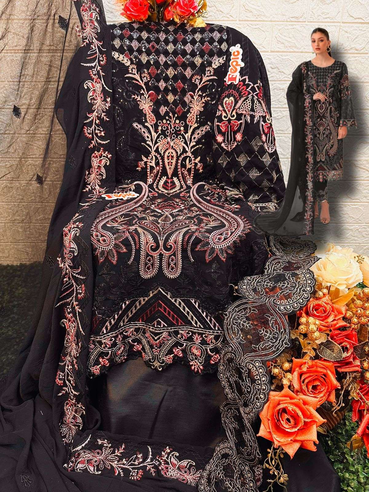 FEPIC ROSEMEEN C 1303 GEORGETTE EMBRODERY WORK PAKISTANI SUIT CATALOGUE 