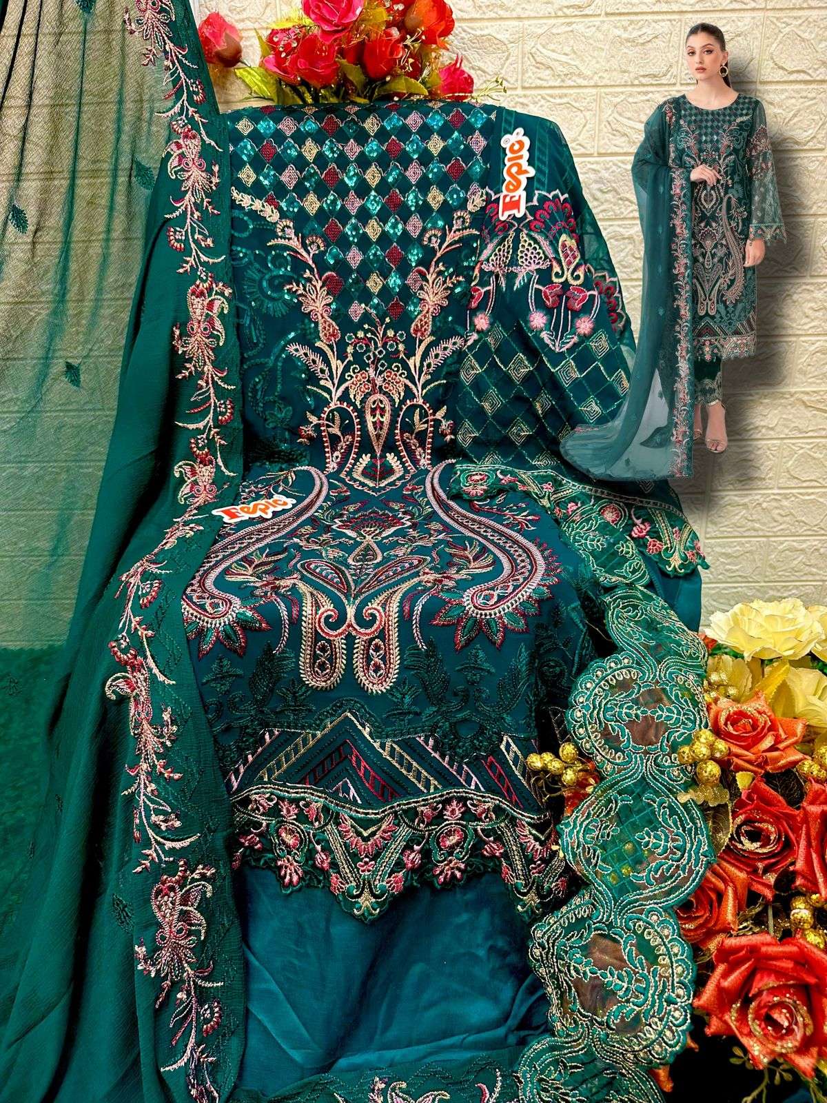 FEPIC ROSEMEEN C 1303 GEORGETTE EMBRODERY WORK PAKISTANI SUIT CATALOGUE 