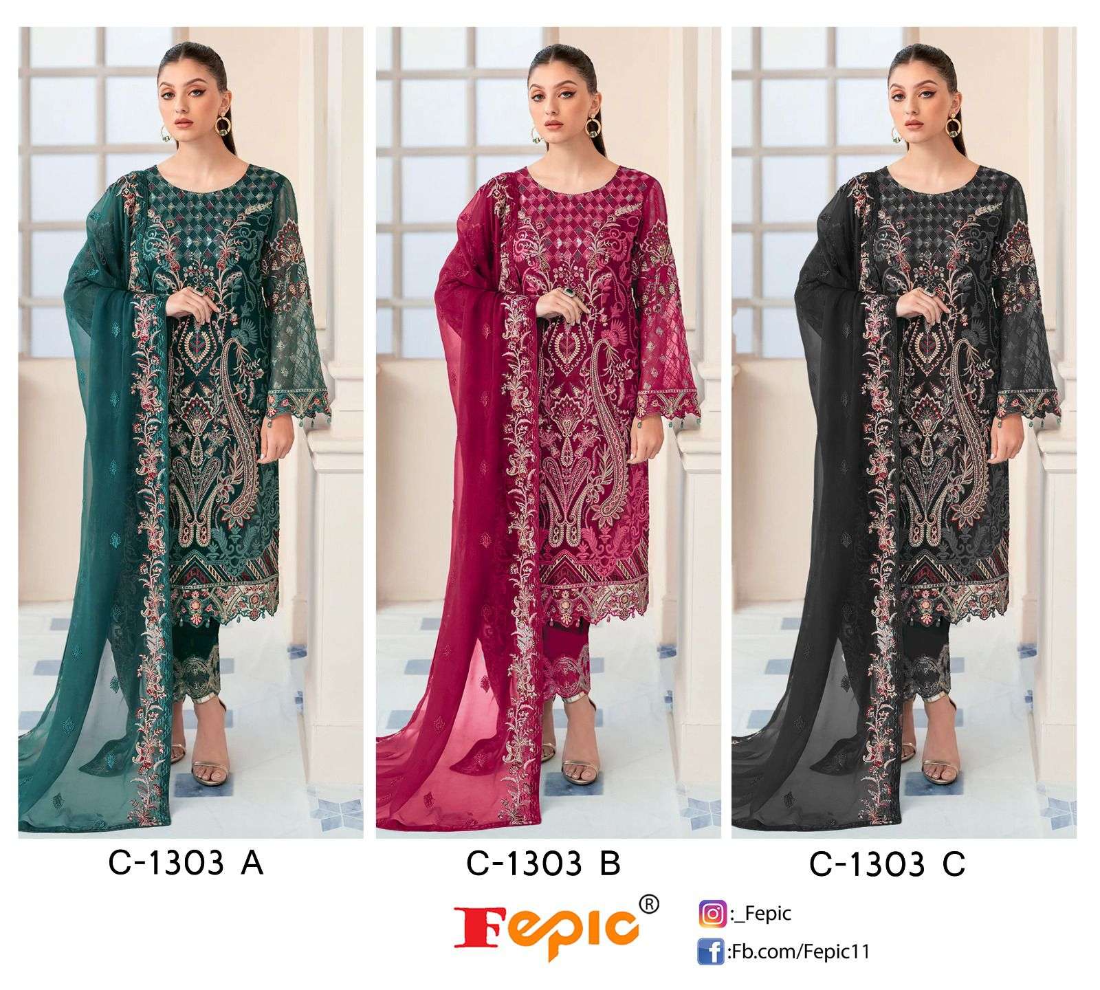 FEPIC ROSEMEEN C 1303 GEORGETTE EMBRODERY WORK PAKISTANI SUIT CATALOGUE 