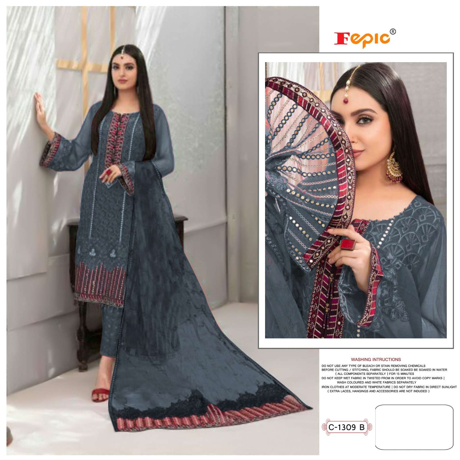 FEPIC ROSEMEEN C 1309 GEORGETTE EMBRODERY WORK PAKISTANI SUIT CATALOGUE 
