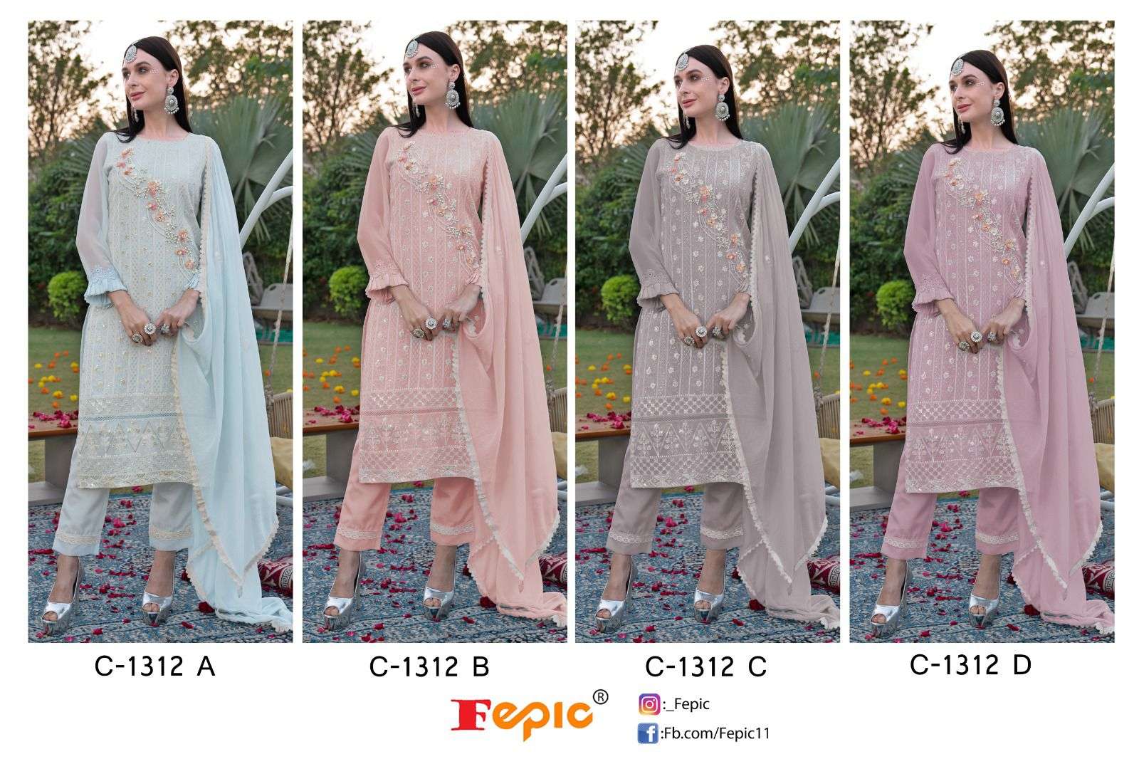 FEPIC ROSEMEEN C 1312 GEORGETTE EMBRODERY WORK PAKISTANI SUIT CATALOGUE 