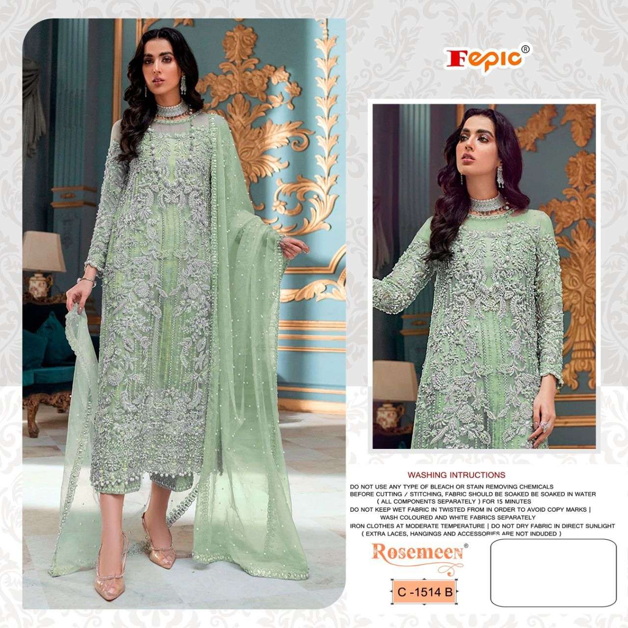 FEPIC ROSEMEEN C 1514 GEORGETTE EMBRODERY WORK PAKISTANI SUIT CATALOGUE 