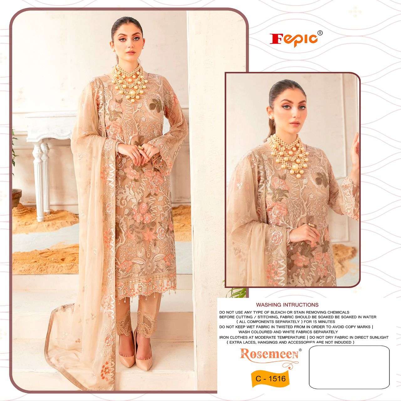 FEPIC ROSEMEEN C 1516 GEORGETTE EMBRODERY WORK PAKISTANI SUIT CATALOGUE 