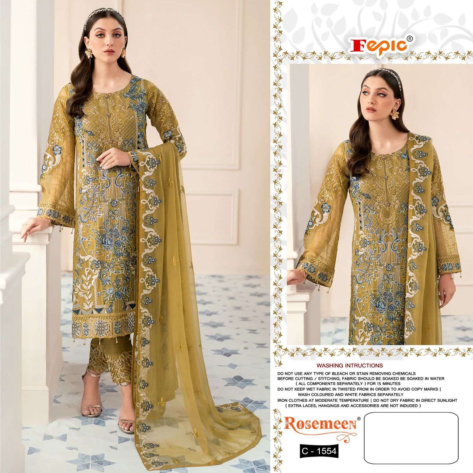 FEPIC ROSEMEEN C 1554 GEORGETTE EMBRODERY WORK PAKISTANI SUIT CATALOGUE 