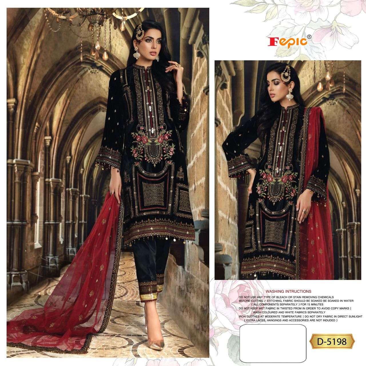FEPIC ROSEMEEN D 5198 GEORGETTE EMBRODERY WORK PAKISTANI SUIT CATALOGUE 