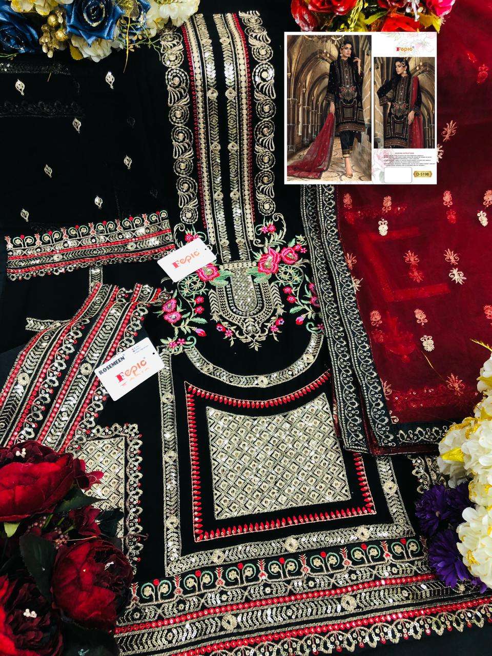 FEPIC ROSEMEEN D 5198 GEORGETTE EMBRODERY WORK PAKISTANI SUIT CATALOGUE 