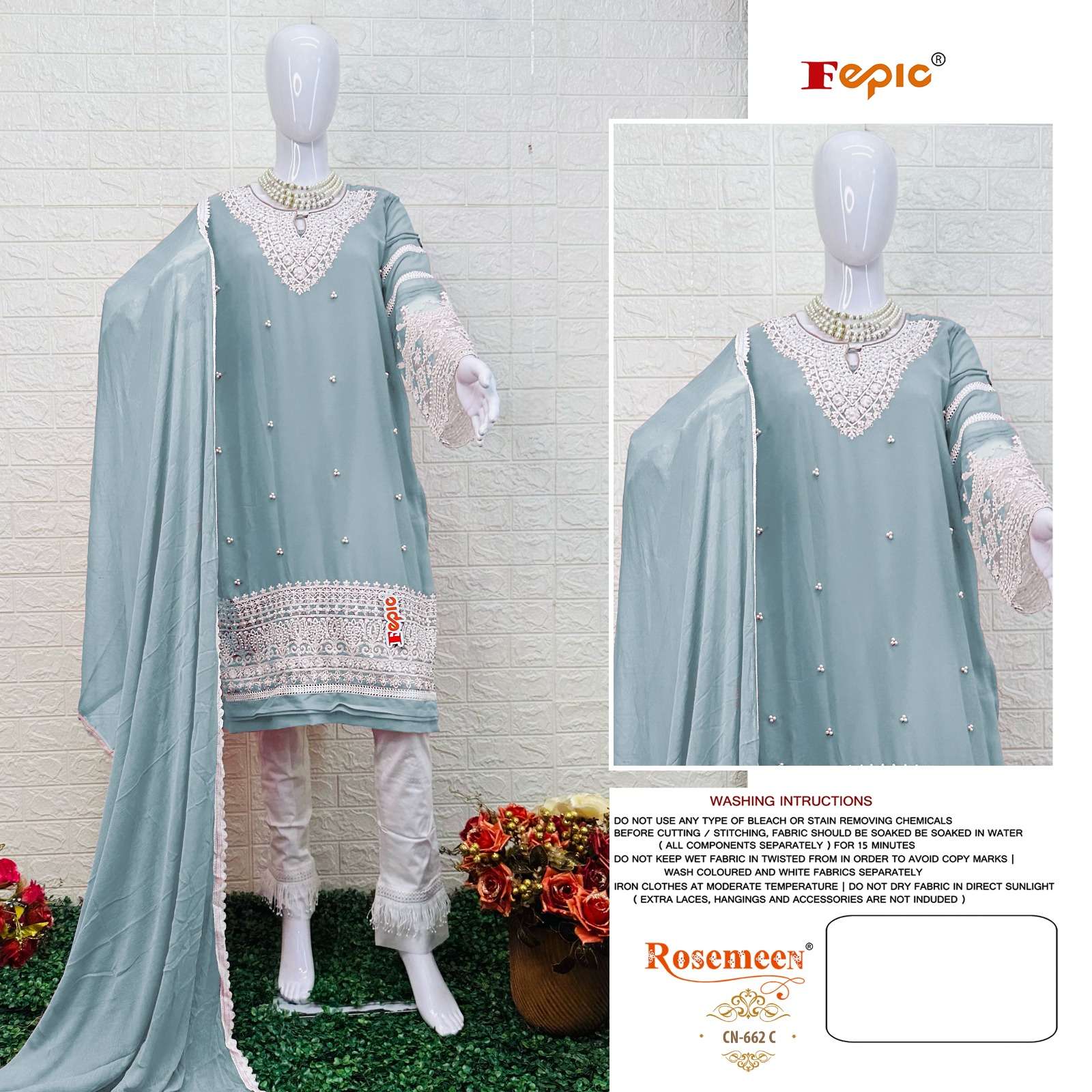 FEPIC ROSEMEEN D 5223 GEORGETTE EMBRODERY WORK PAKISTANI SUIT CATALOGUE 