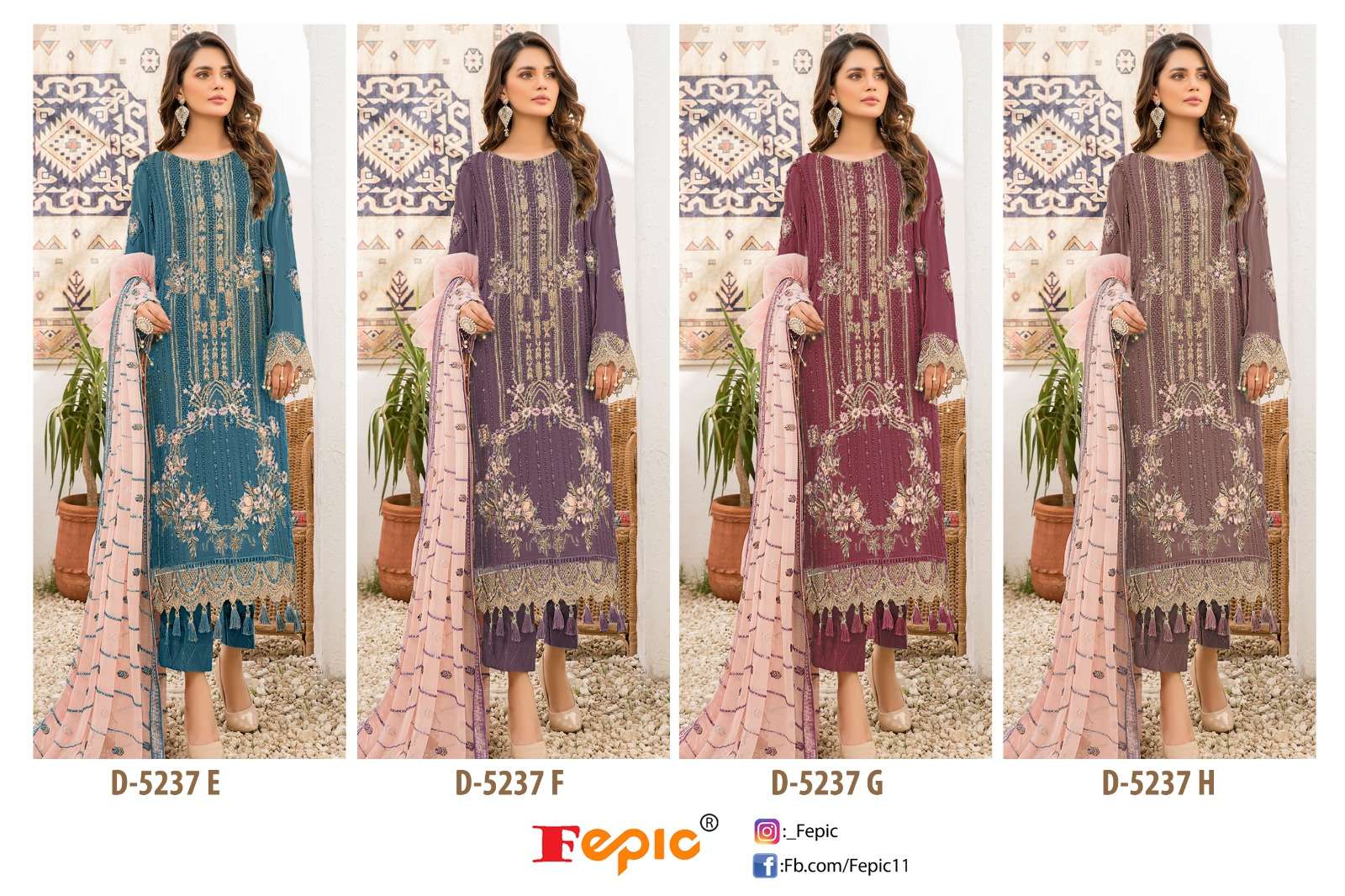 FEPIC ROSEMEEN D 5237 GEORGETTE EMBRODERY WORK PAKISTANI SUIT CATALOGUE 