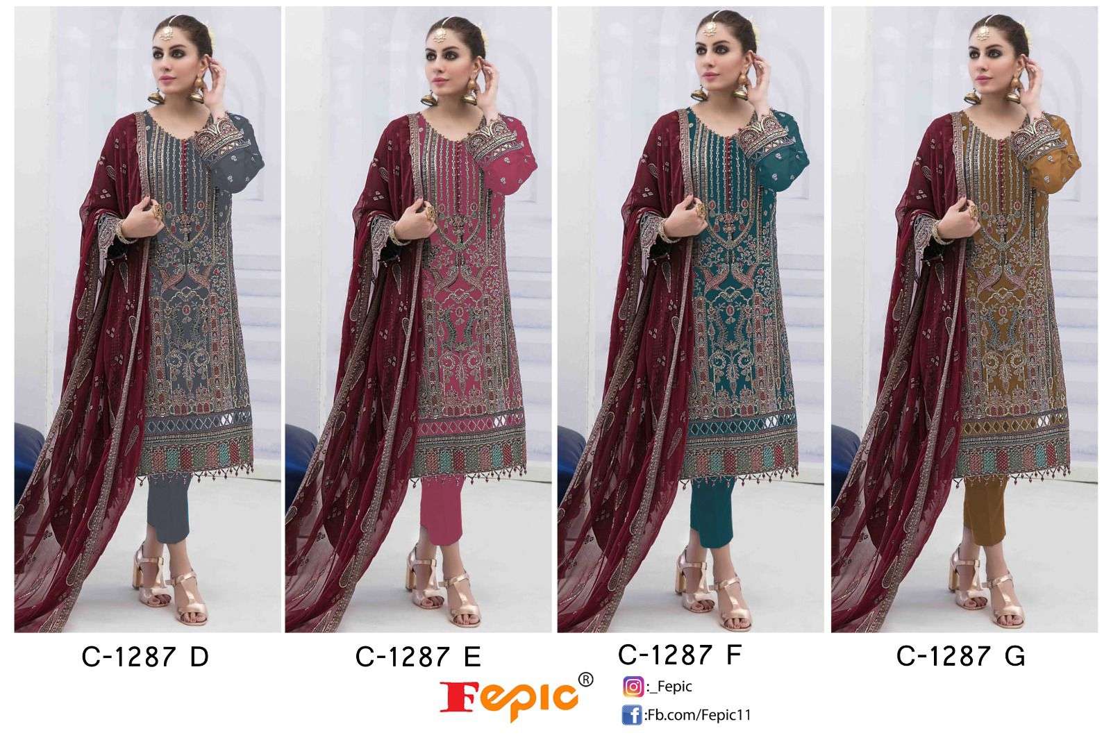 FEPIC ROSEMEEN D NO-1287 GEORGETTE EMBRODERY WORK PAKISTANI SUIT CATALOGUE 