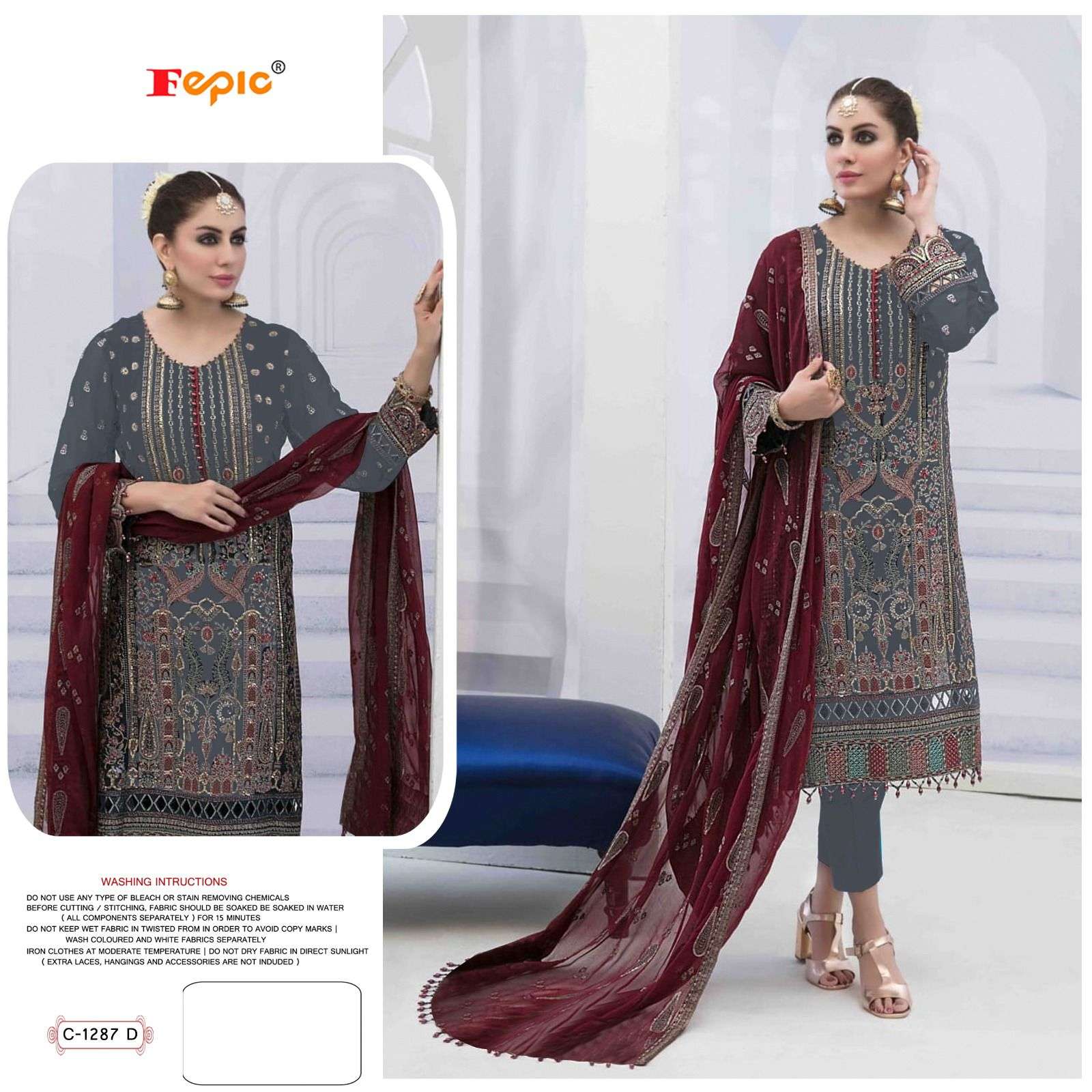 FEPIC ROSEMEEN D NO-1287 GEORGETTE EMBRODERY WORK PAKISTANI SUIT CATALOGUE 