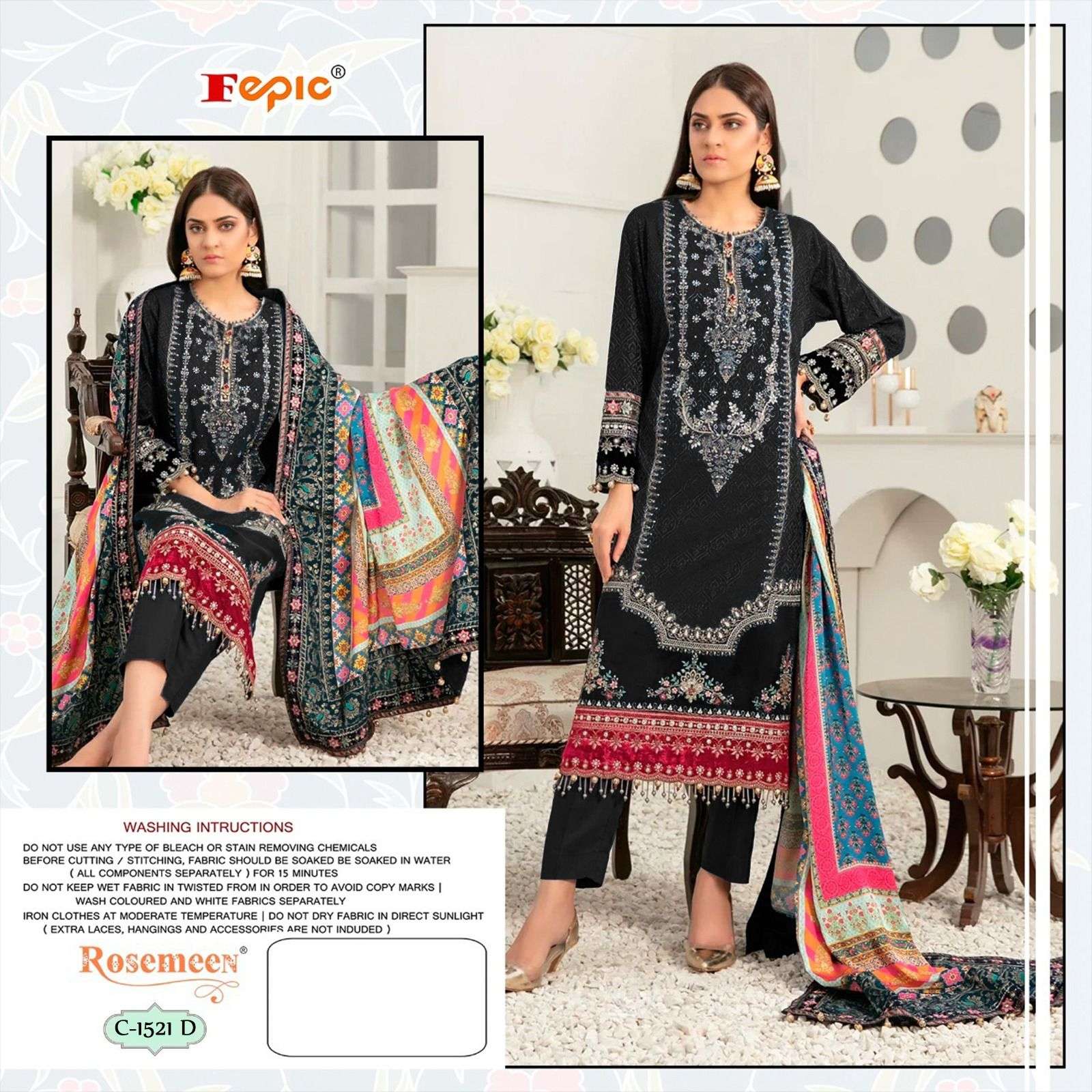 FEPIC ROSEMEEN D 1521 GEORGETTE EMBRODERY WORK PAKISTANI SUIT CATALOGUE 