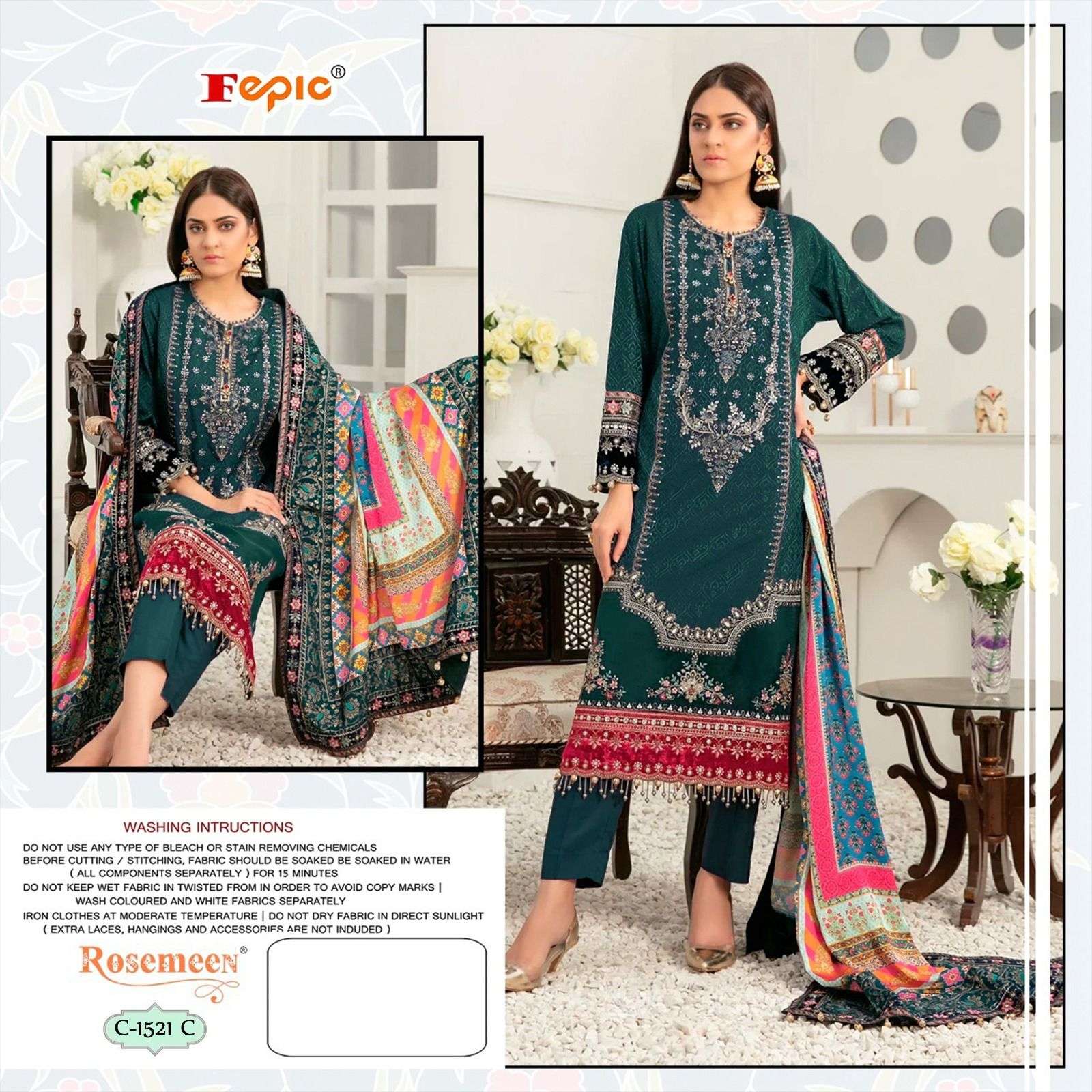 FEPIC ROSEMEEN D 1521 GEORGETTE EMBRODERY WORK PAKISTANI SUIT CATALOGUE 
