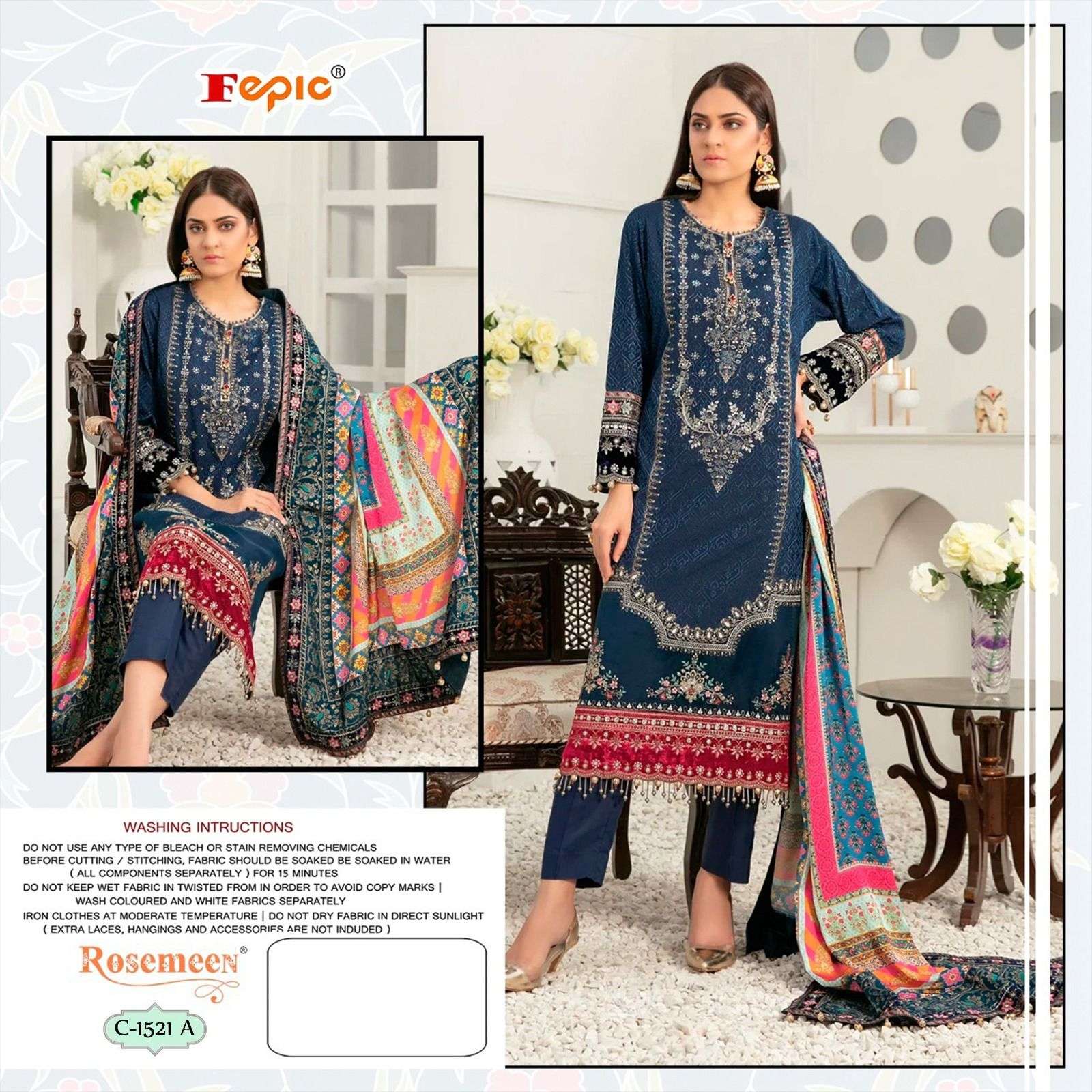 FEPIC ROSEMEEN D 1521 GEORGETTE EMBRODERY WORK PAKISTANI SUIT CATALOGUE 