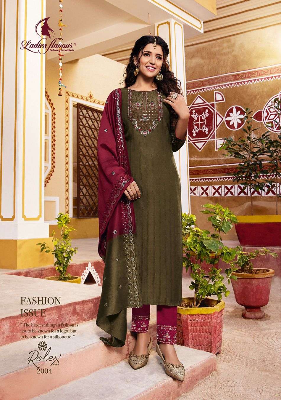 LADIES FLAVOUR ROLEX VOL 2 2001 TO 2006 SERIES KURTI PANT WITH DUPATTA COLLECTION CATALOGUE 2023
