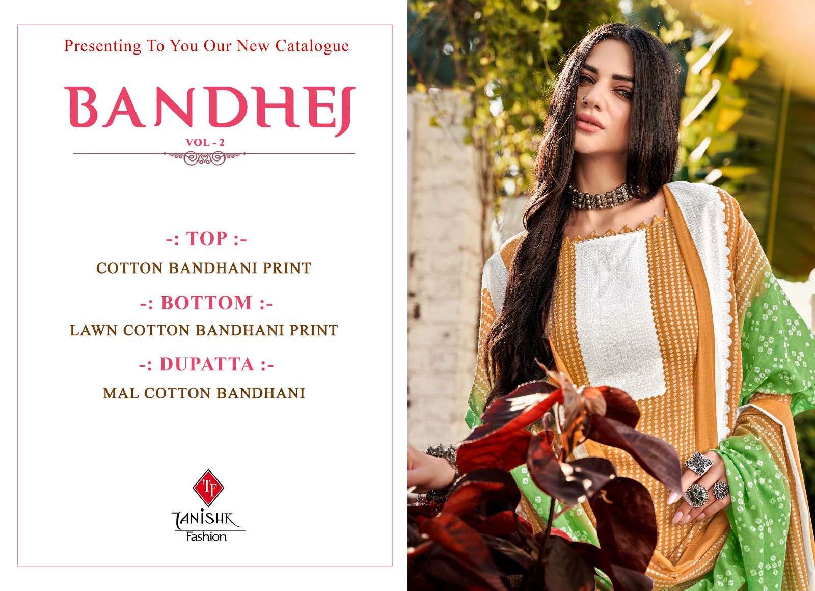 TANISHK FASHION BANDHEJ VOL 2 8101 TO 8108 SERIES COTTON BANDHANI PRINTED SUIT LATEST CATALOGUE 2023