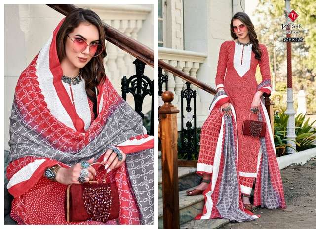 TANISHK FASHION BANDHEJ VOL 2 8101 TO 8108 SERIES COTTON BANDHANI PRINTED SUIT LATEST CATALOGUE 2023