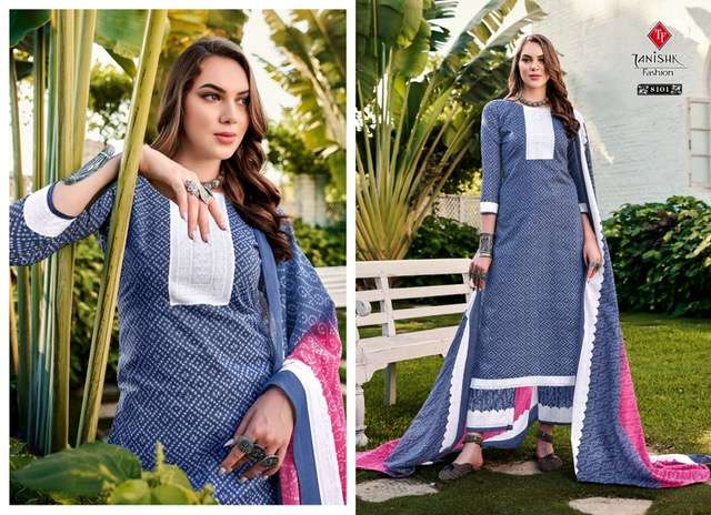 TANISHK FASHION BANDHEJ VOL 2 8101 TO 8108 SERIES COTTON BANDHANI PRINTED SUIT LATEST CATALOGUE 2023