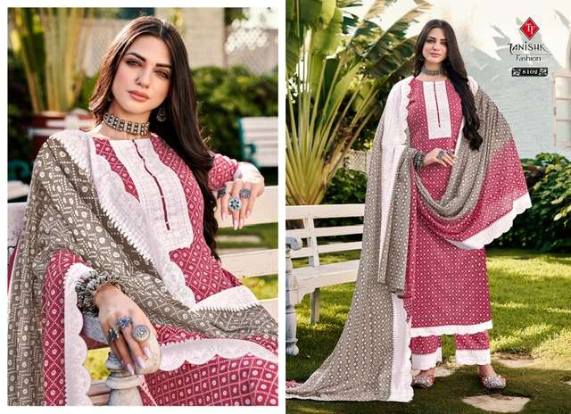 TANISHK FASHION BANDHEJ VOL 2 8101 TO 8108 SERIES COTTON BANDHANI PRINTED SUIT LATEST CATALOGUE 2023