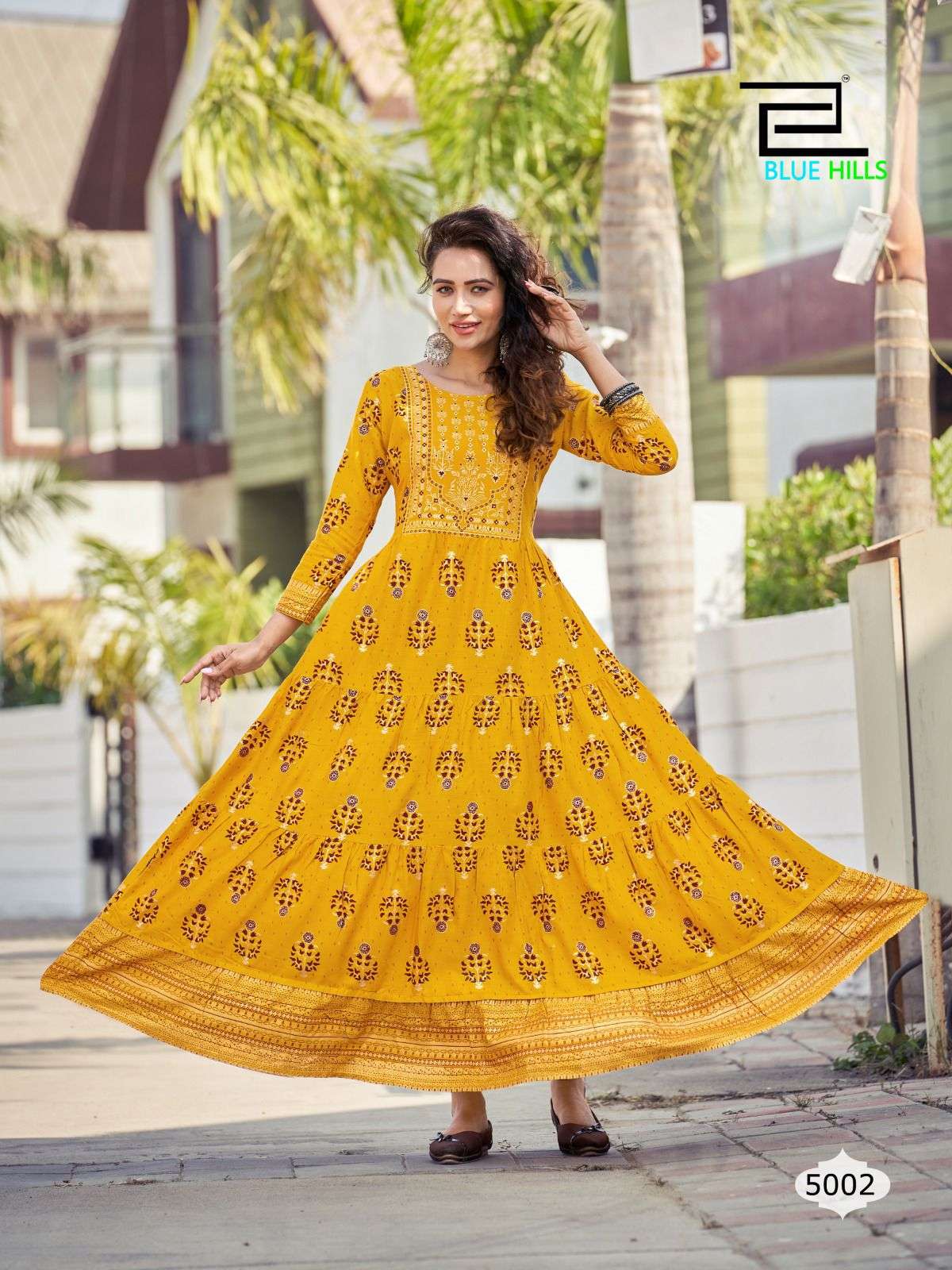BLUE HILLS SANDWICH VOL 5 FANCY RAYON GOWN LATEST CATALOGUE 2022