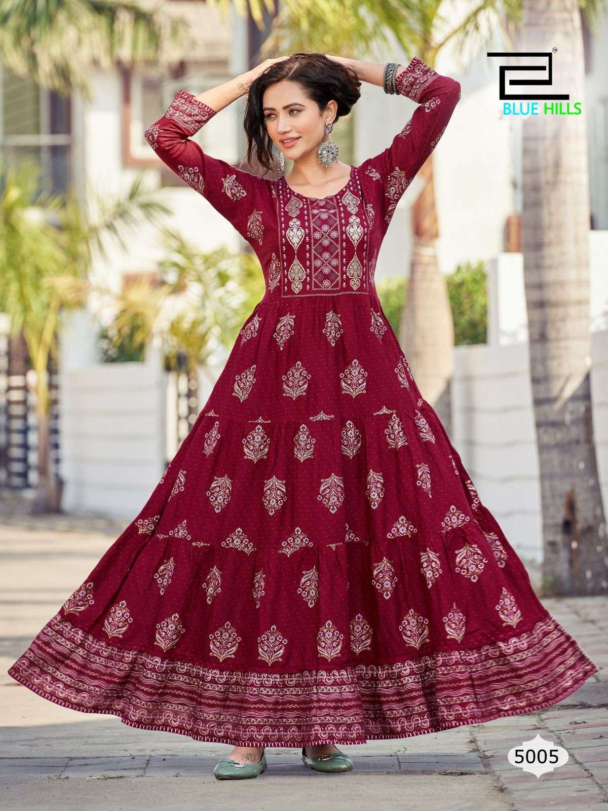 BLUE HILLS SANDWICH VOL 5 FANCY RAYON GOWN LATEST CATALOGUE 2022