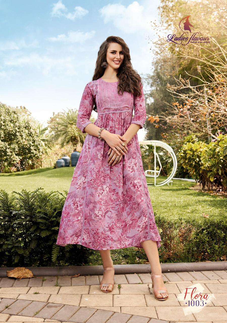 LADIES FLAVOUR FLORA COTTON EMBRODERY WORK KURTI WHOLESALE IN SURAT MARKET 