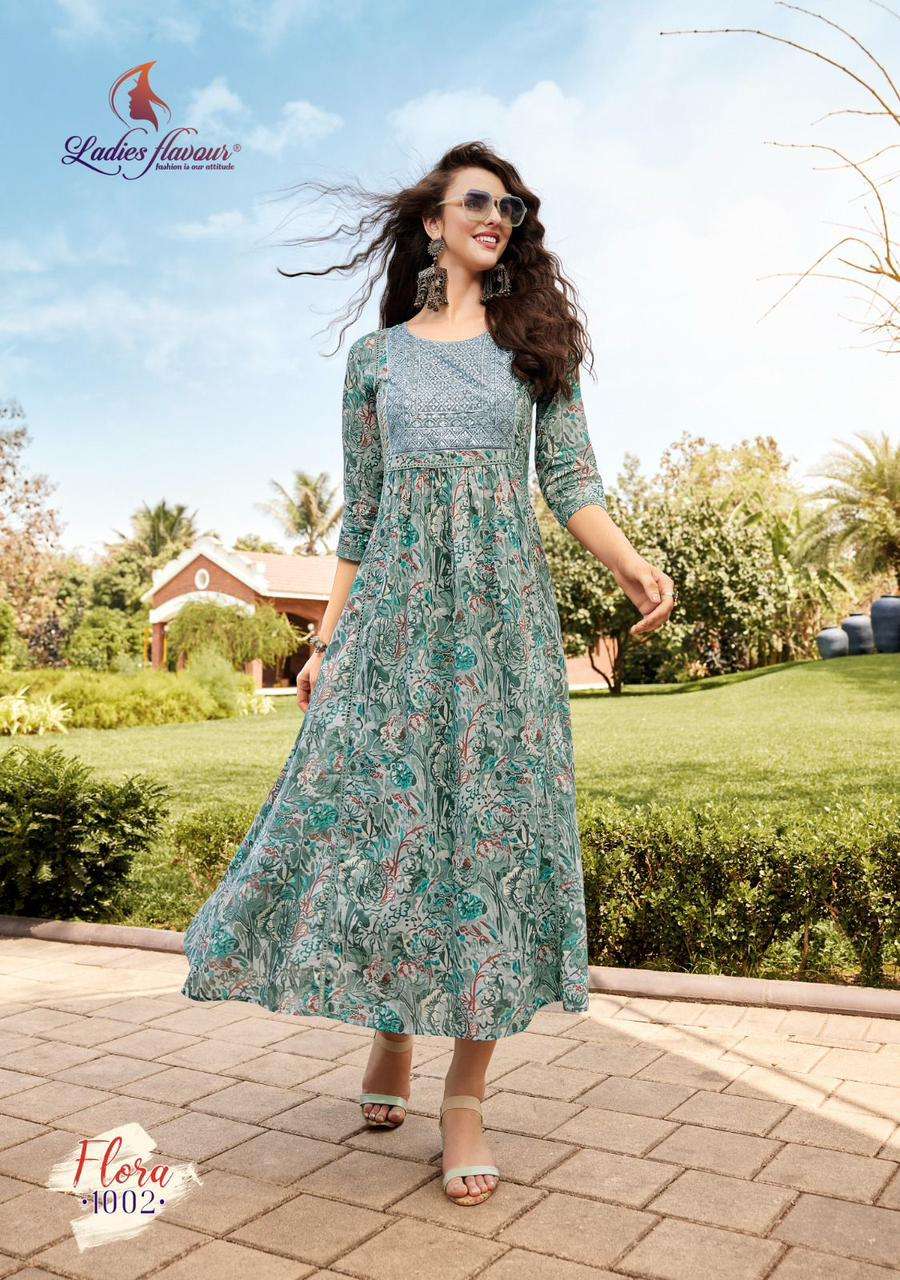 LADIES FLAVOUR FLORA COTTON EMBRODERY WORK KURTI WHOLESALE IN SURAT MARKET 