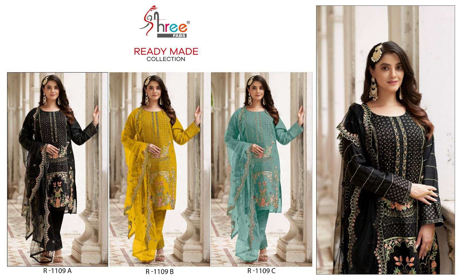 SHREE FABS R 1109 SERIES READY MADE KURTI PANT WITH DUPATTA 3 PCS CATALOGUE AT SURAT 