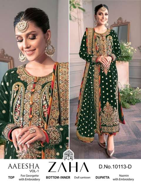 ZAHA AAEESHA VOL 1 GEORGETTE EMBROIDERY PAKISTANI SUIT CATALOGUE 2023
