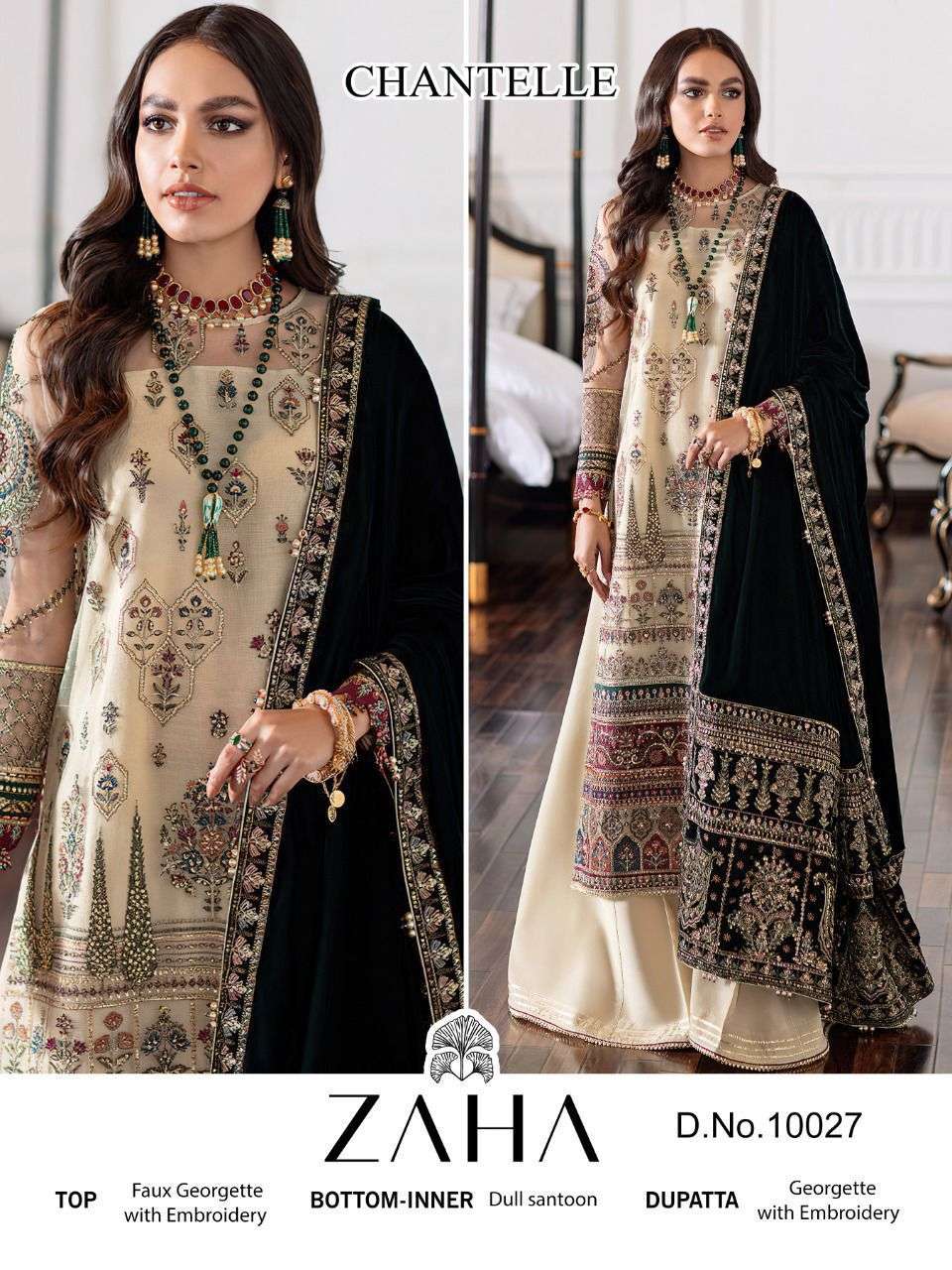 ZAHA CHANTERELLE VOL-1 GEORGETTE EMBROIDERY PAKISTANI SUIT CATALOGUE 2023