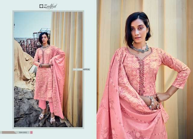 ZULFAT SUMMER CARNIVAL COTTON PRINT EMBROIDERY SUIT NEW CATALOGUE SUPPLIER 