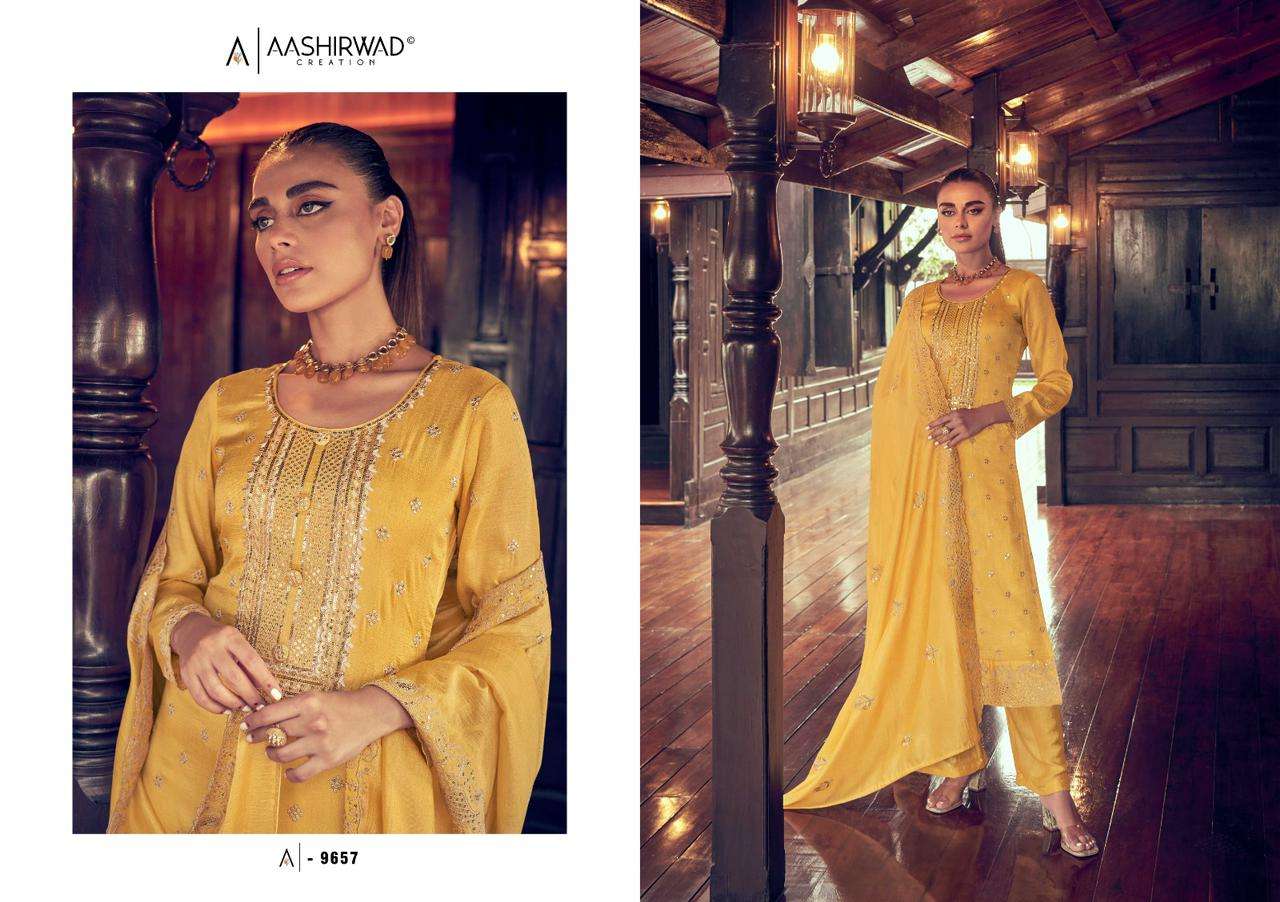 AASHIRWAD CREATION MANYA PURE SILK SALWER SUIT CATALOGUE 2022