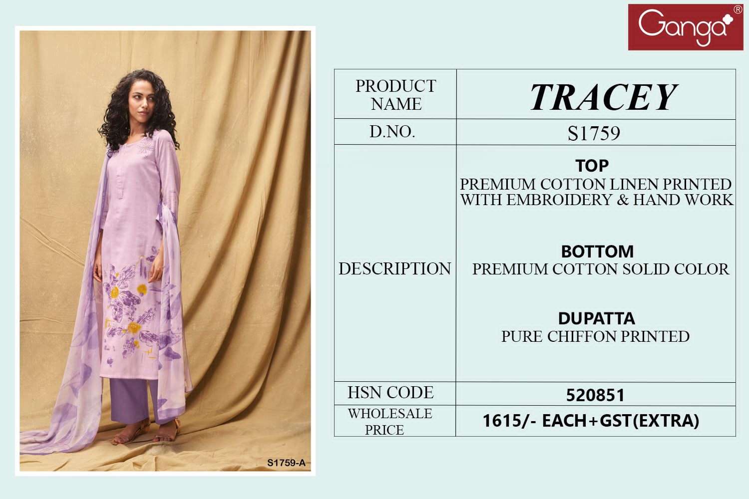 ganga inna 1306 series premium cotton satin with work designer salwar suits  catalogue wholesaler surat