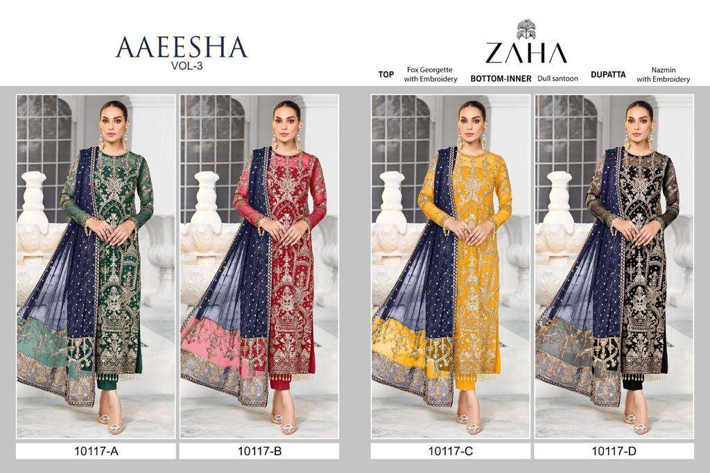 ZAHA AAEESHA VOL-3 GEORGETTE EMBROIDERY PAKISTANI SUIT CATALOGUE 2023