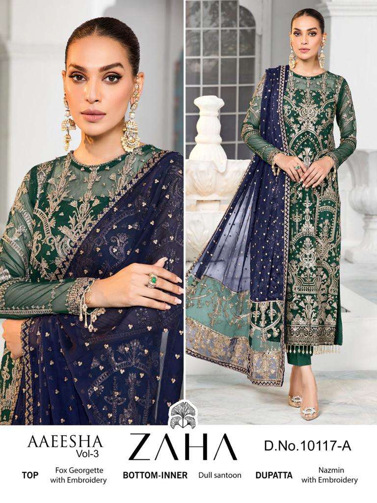 ZAHA AAEESHA VOL-3 GEORGETTE EMBROIDERY PAKISTANI SUIT CATALOGUE 2023