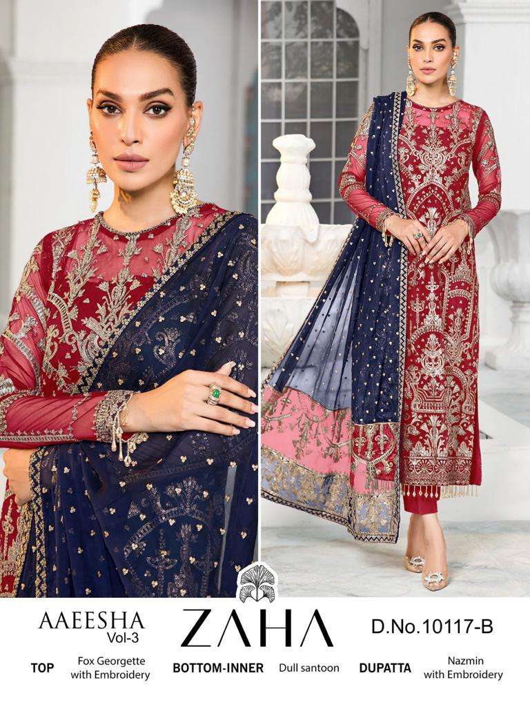 ZAHA AAEESHA VOL-3 GEORGETTE EMBROIDERY PAKISTANI SUIT CATALOGUE 2023