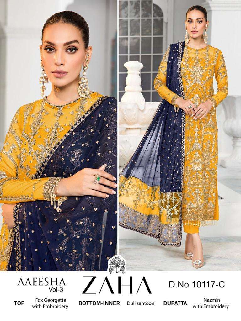 ZAHA AAEESHA VOL-3 GEORGETTE EMBROIDERY PAKISTANI SUIT CATALOGUE 2023