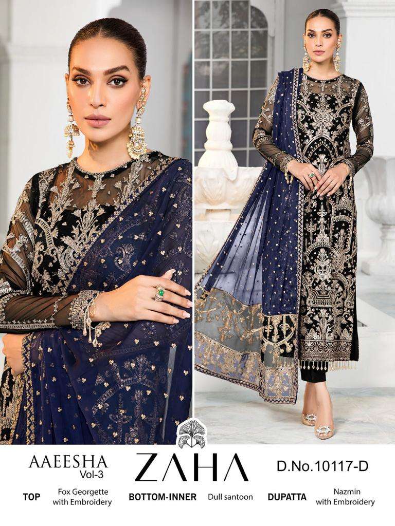 ZAHA AAEESHA VOL-3 GEORGETTE EMBROIDERY PAKISTANI SUIT CATALOGUE 2023