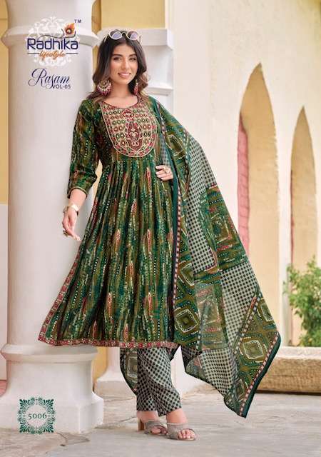 RADHIKA LIFESTYLE RASAM VOL 5 NYRA CUT GOWN PANT WITH DUPATTA NEW CATALOGUE 2023