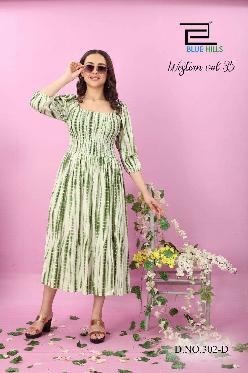 BLUE HILLS WESTERN VOL 35 RAYON PRINTED KURTI CATALOGUE 