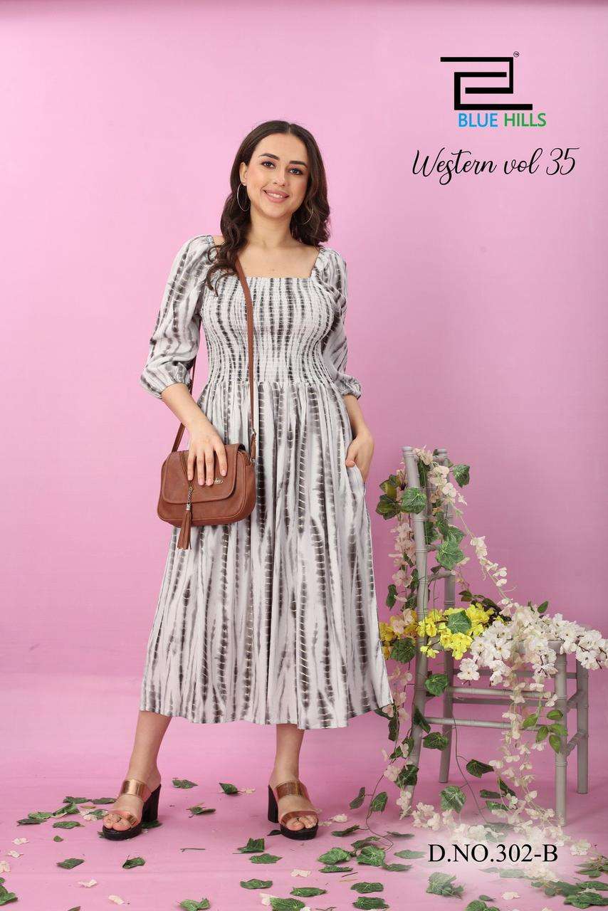 BLUE HILLS WESTERN VOL 35 RAYON PRINTED KURTI CATALOGUE 