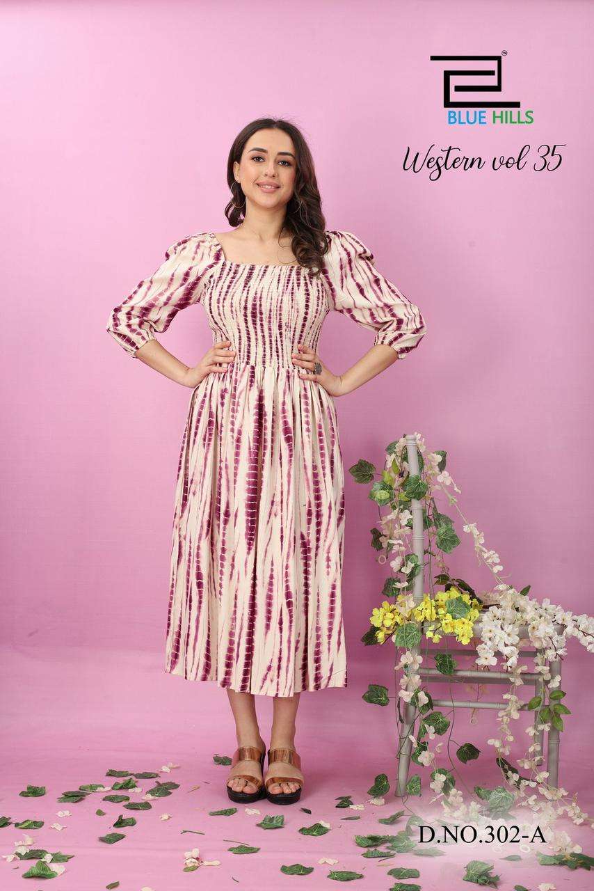 BLUE HILLS WESTERN VOL 35 RAYON PRINTED KURTI CATALOGUE 
