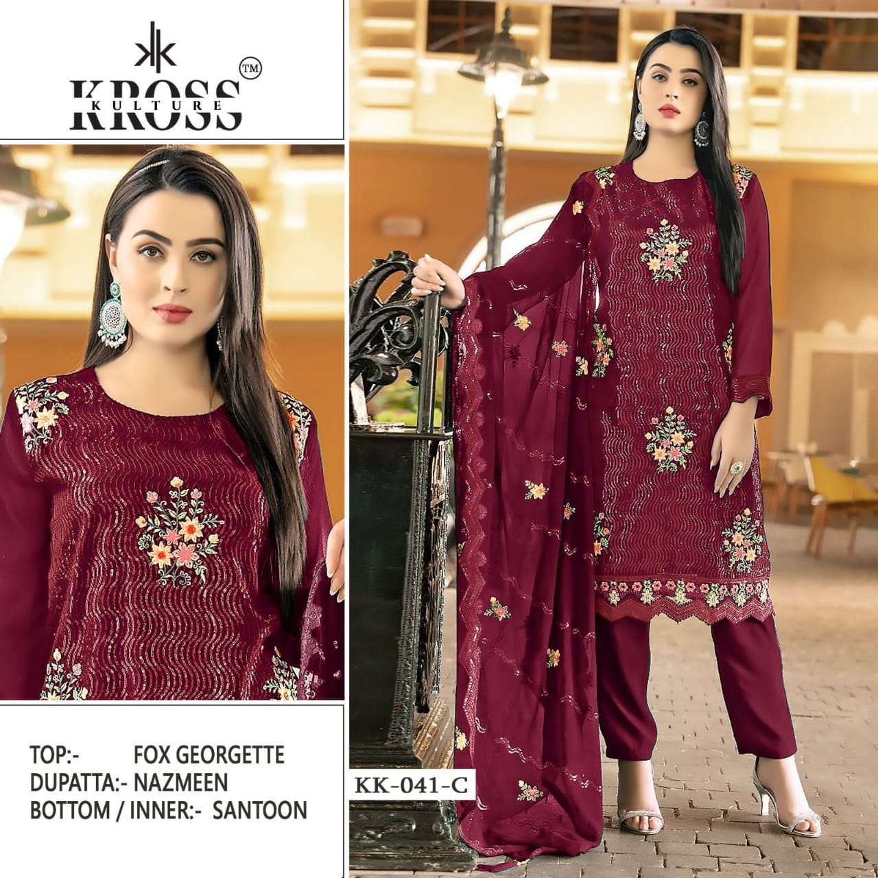 KROSS KULTURE KK 41 GEORGETTE EMBROIDERY PAKISTANI SUIT CATALOGUE 2023