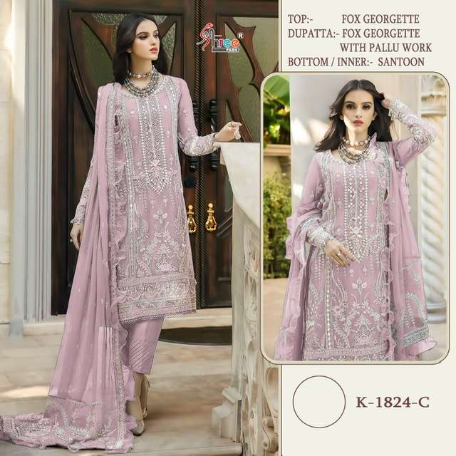 SHREE FAB K 1824 FOUX GEORGETTE PAKISTANI SUIT NEW CATALOGUE 2023