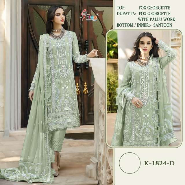 SHREE FAB K 1824 FOUX GEORGETTE PAKISTANI SUIT NEW CATALOGUE 2023